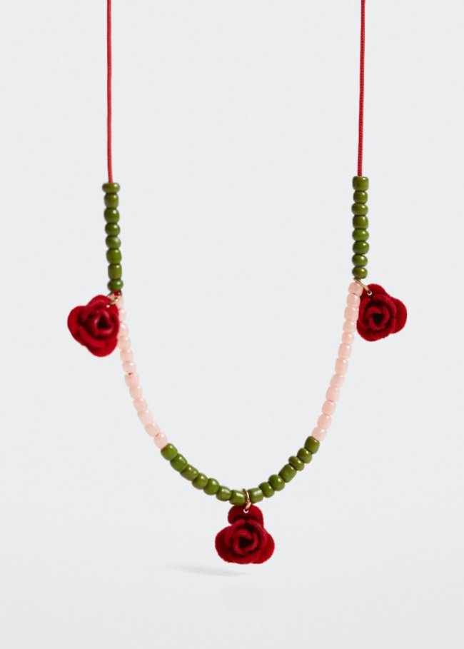 Mango Collar abalorios flores - Rojo