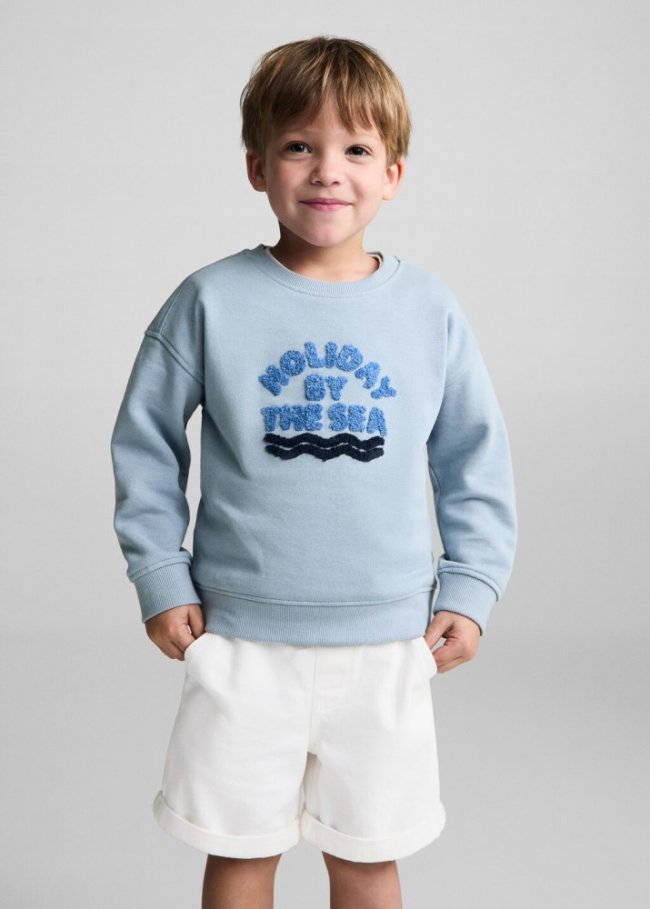 Mango Sudadera mensaje textura - Azul celeste
