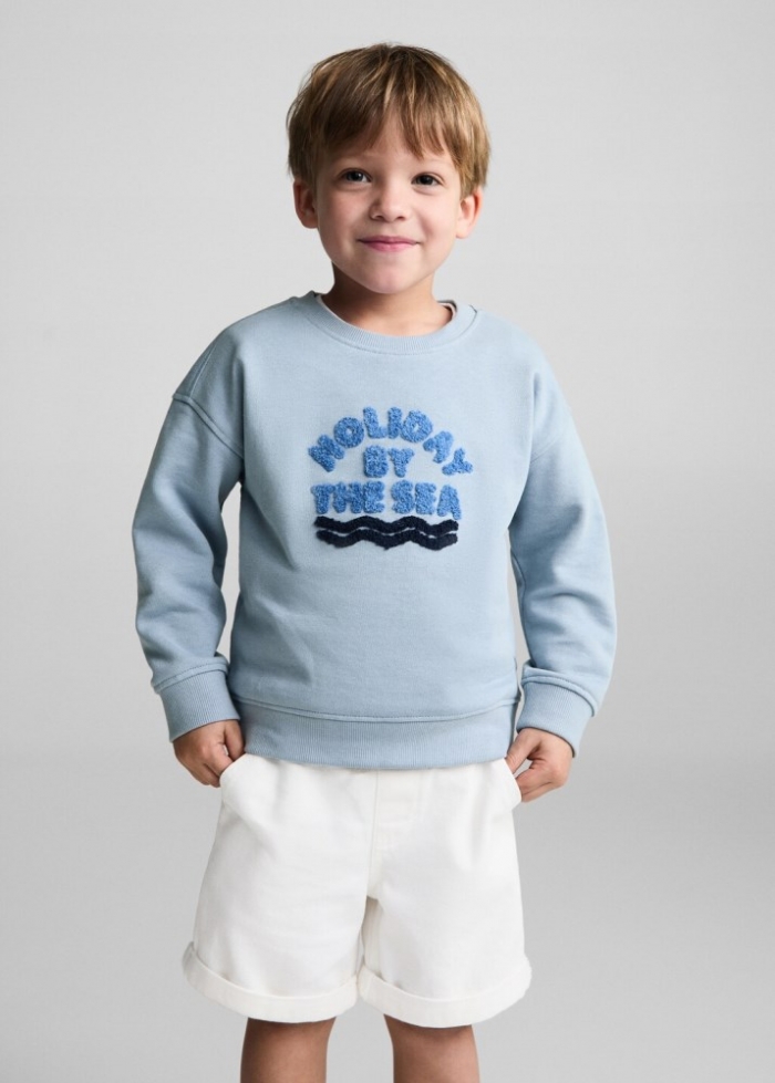 Mango Sudadera mensaje textura - Azul celeste