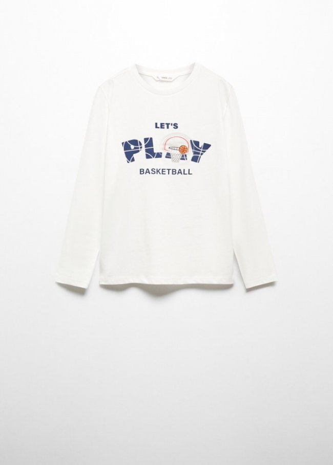 Mango Camiseta manga larga estampada - Blanco roto