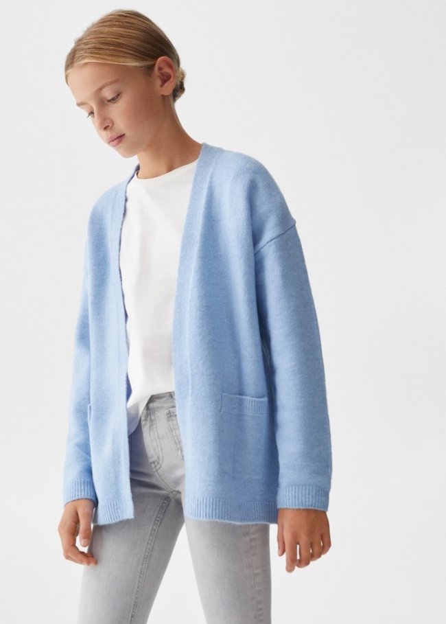 Mango Cárdigan largo punto - Azul celeste