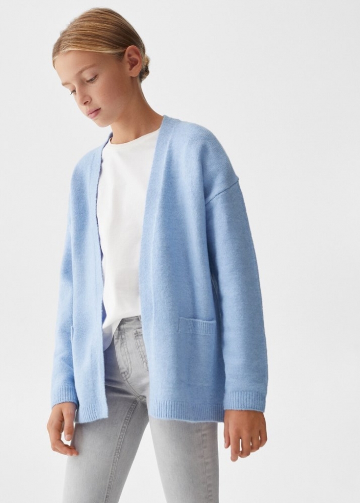 Mango Cárdigan largo punto - Azul celeste