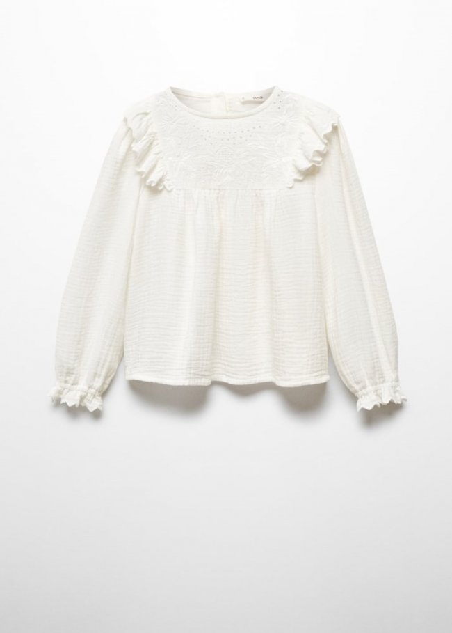 Mango Blusa plumeti volantes - Blanco roto