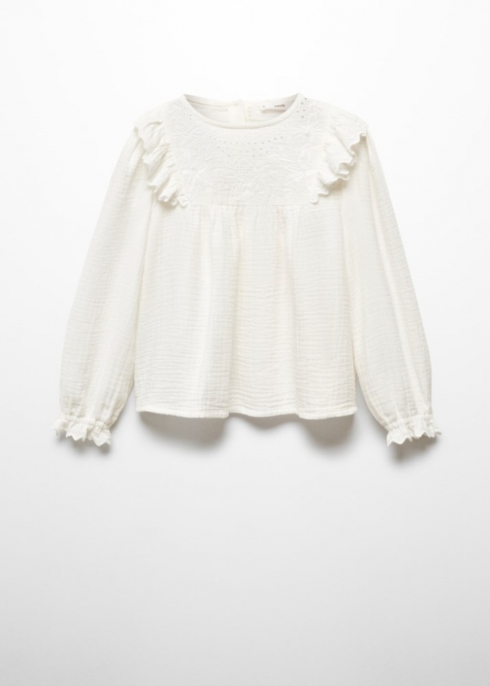 Mango Blusa plumeti volantes - Blanco roto