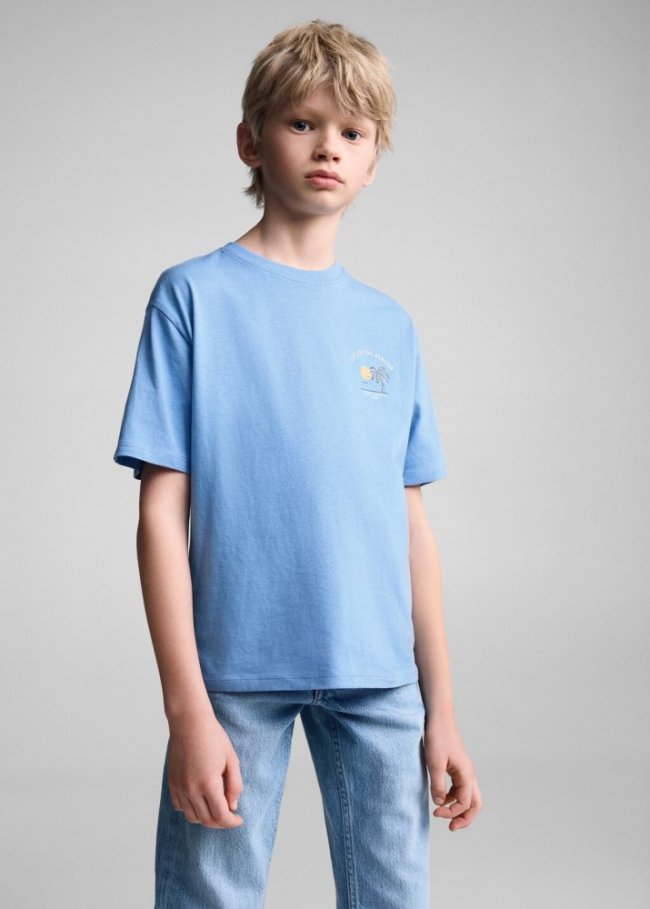 Mango Camiseta algodón estampado - Azul