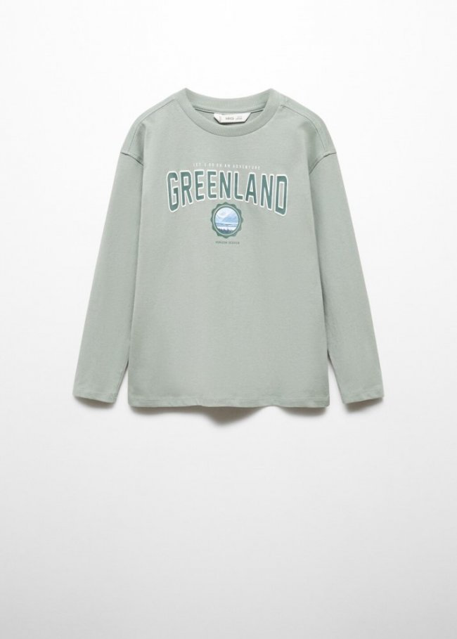 Mango Camiseta manga larga estampada - Verde agua