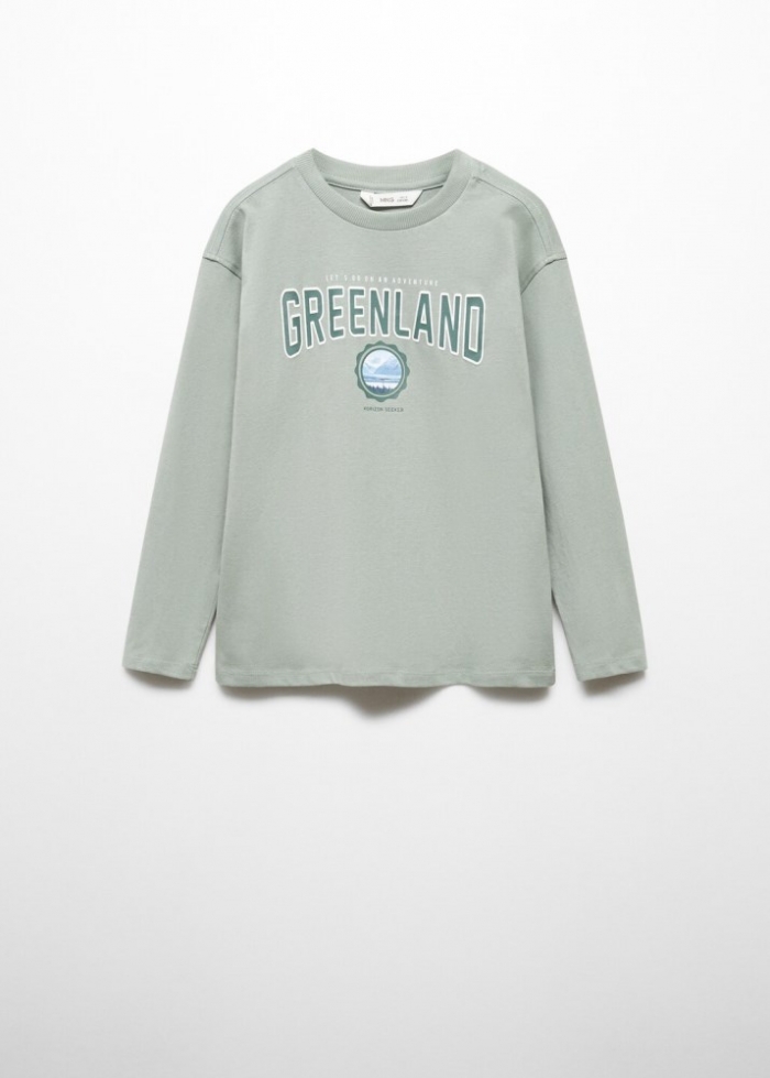 Mango Camiseta manga larga estampada - Verde agua