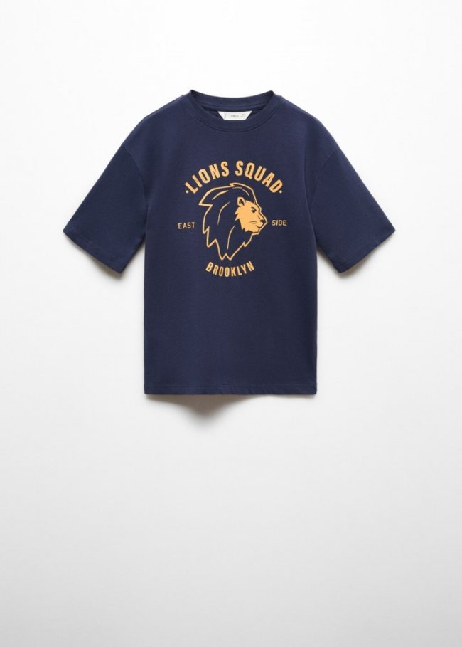 Mango Camiseta estampada algodón - Azul marino oscuro