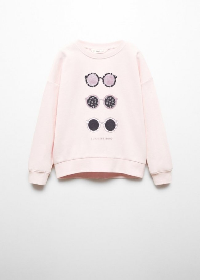 Mango Sudadera mensaje algodón - Rosa pastel