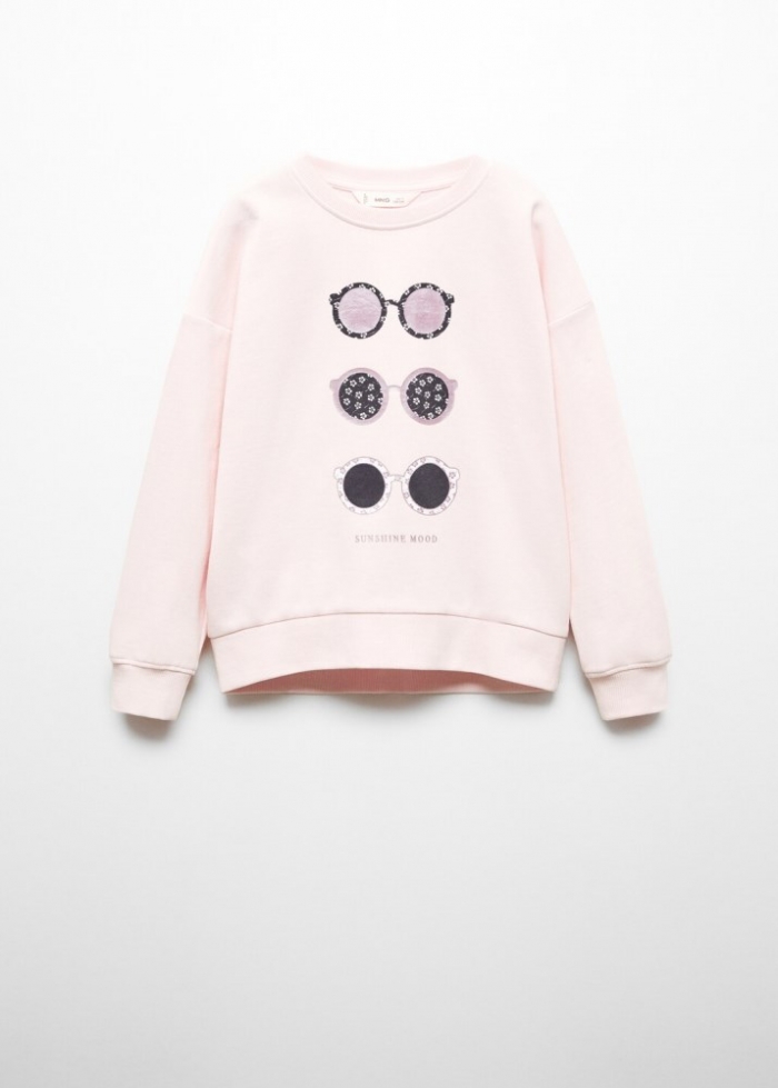 Mango Sudadera mensaje algodón - Rosa pastel