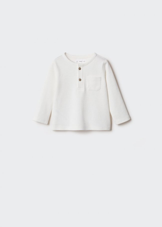 Mango Camiseta algodón textura - Blanco roto