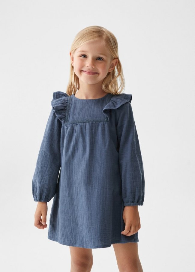 Mango Vestido algodón - Azul porcelana