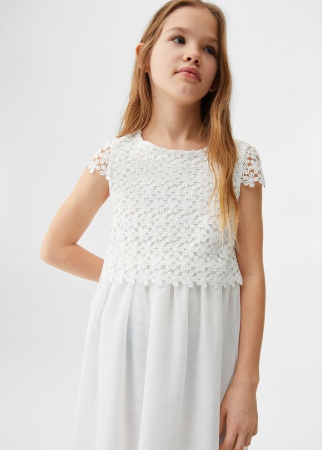 Mango Vestido guipur - Blanco roto