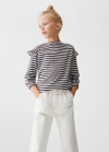 Mango Camiseta rayas manga volante - Gris antracita