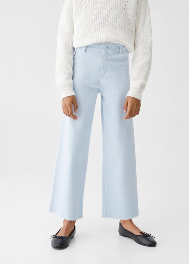 Mango Jeans culotte bajo deshilachado - Azul celeste
