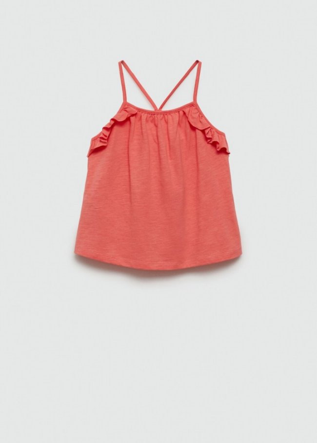 Mango Camiseta tirantes volante - Rojo coral