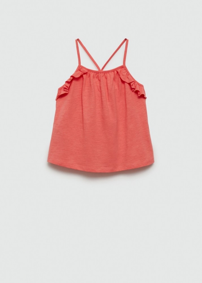 Mango Camiseta tirantes volante - Rojo coral