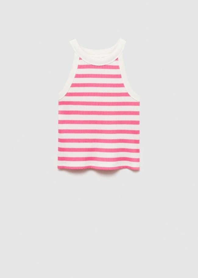 Mango Camiseta tirantes rayas - Fucsia