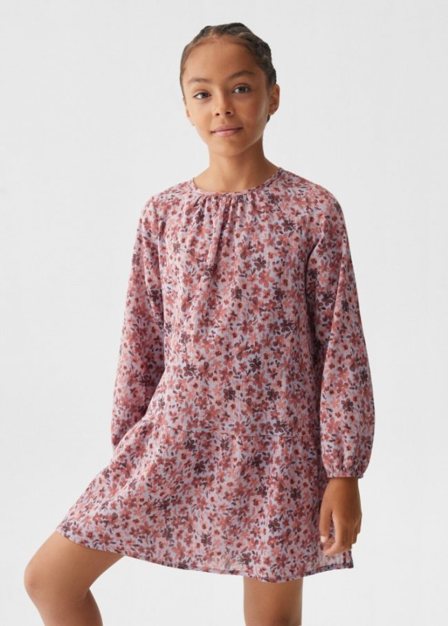 Mango Vestido algodón flores - Rosa