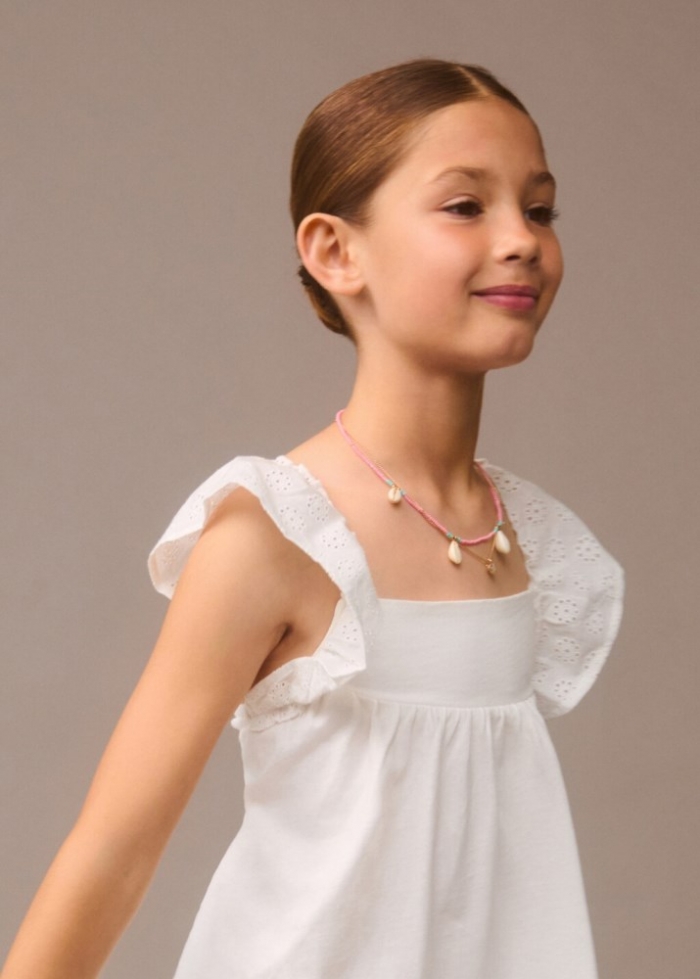 Mango Vestido volantes bordado suizo - Blanco roto