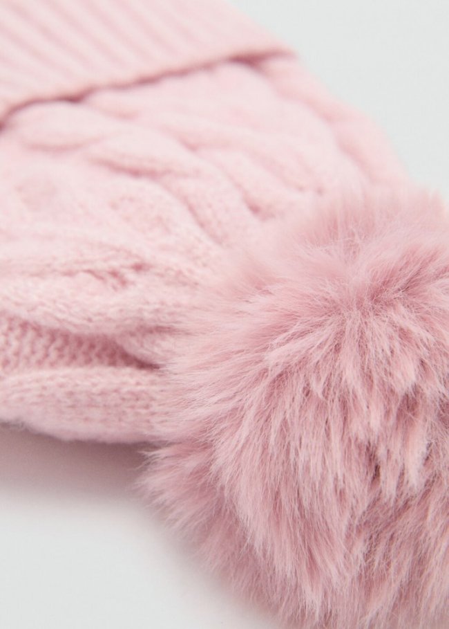 Mango Gorro punto trenzado pompón - Rosa palo