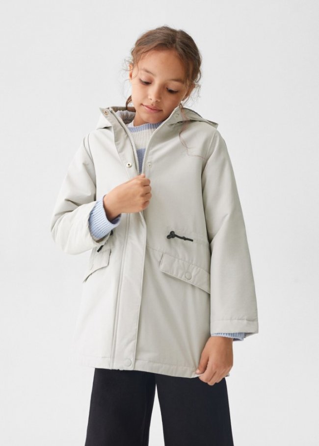 Mango Abrigo impermeable capucha - Gris