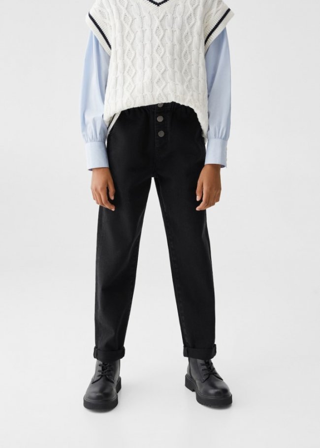 Mango Jeans Paperbag algodón - Denim negro