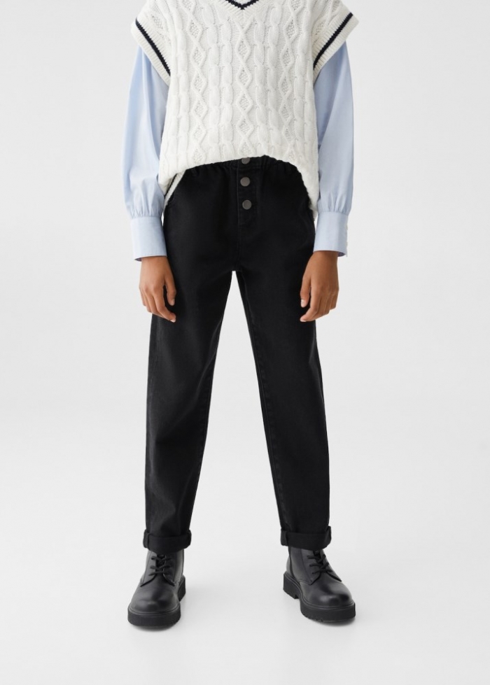 Mango Jeans Paperbag algodón - Denim negro