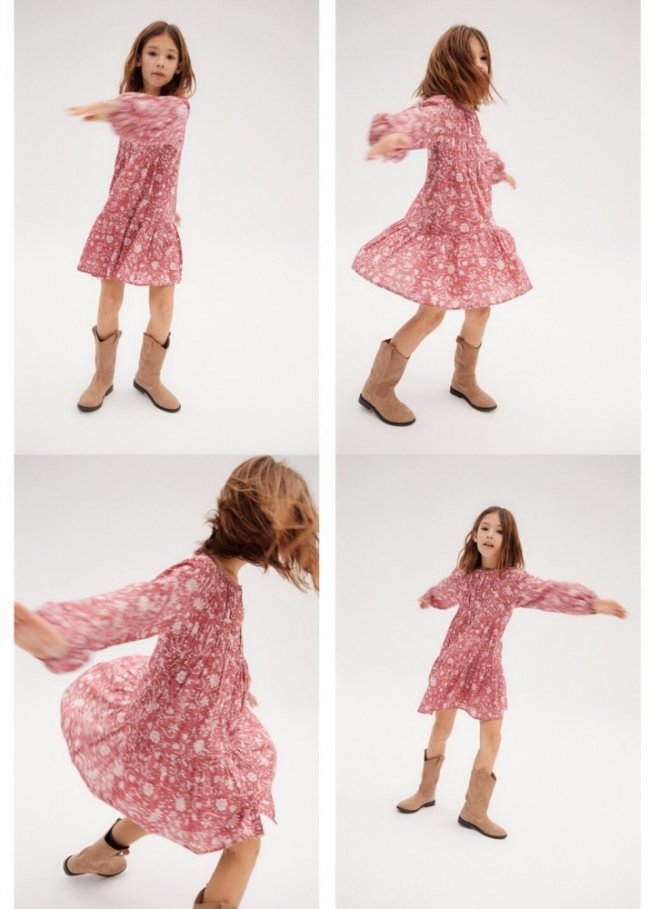 Mango Vestido flores volante - Rosa