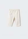 Mango Pantalón lino cintura elástica - Beige