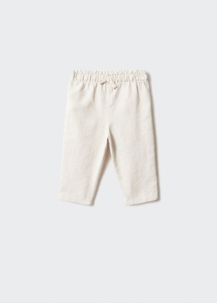 Mango Pantalón lino cintura elástica - Beige