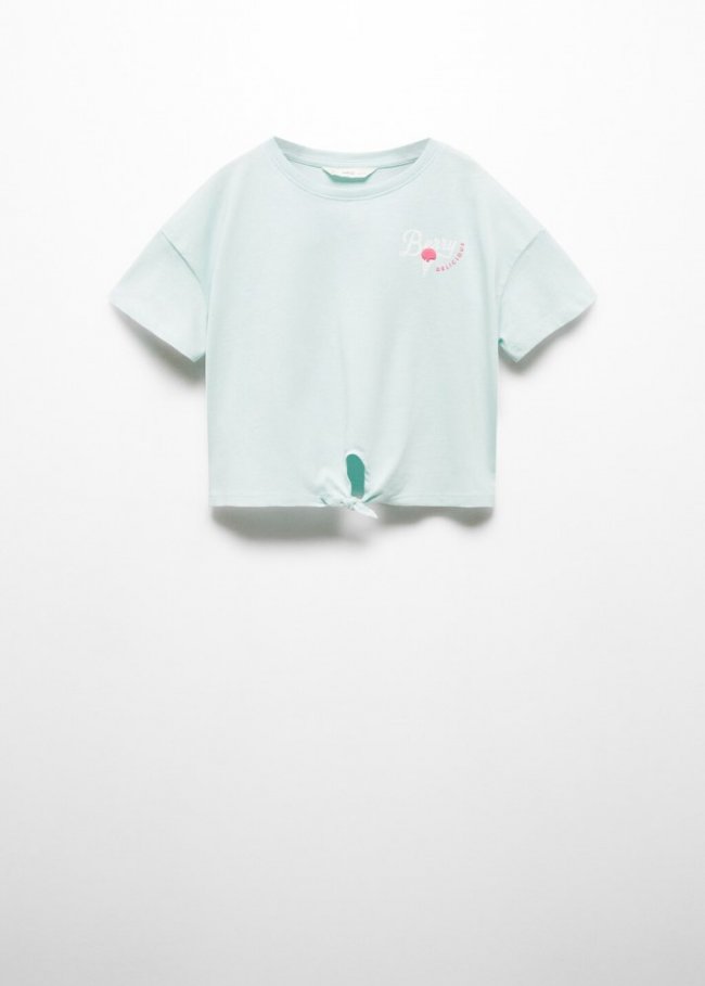 Mango Camiseta mensaje nudo - Verde agua