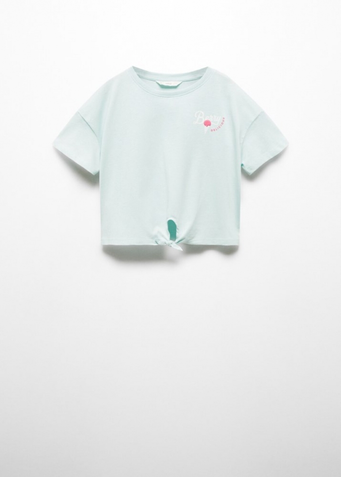 Mango Camiseta mensaje nudo - Verde agua