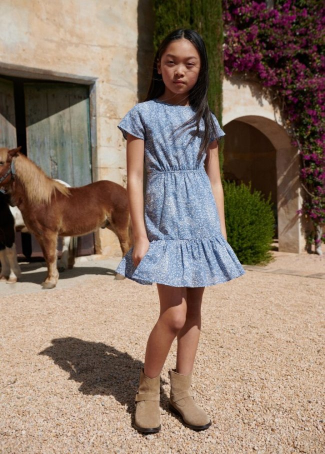 Mango Vestido estampado aberturas - Azul