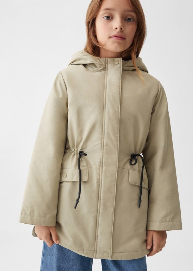 Mango Abrigo impermeable capucha - Khaki