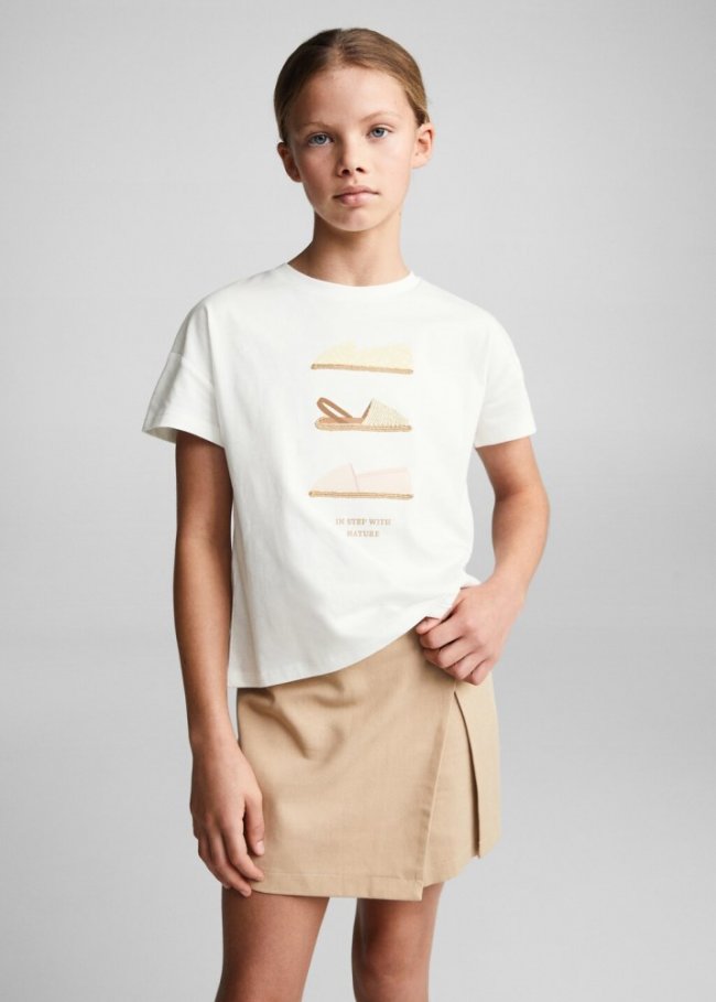 Mango Camiseta estampada manga corta - Blanco roto
