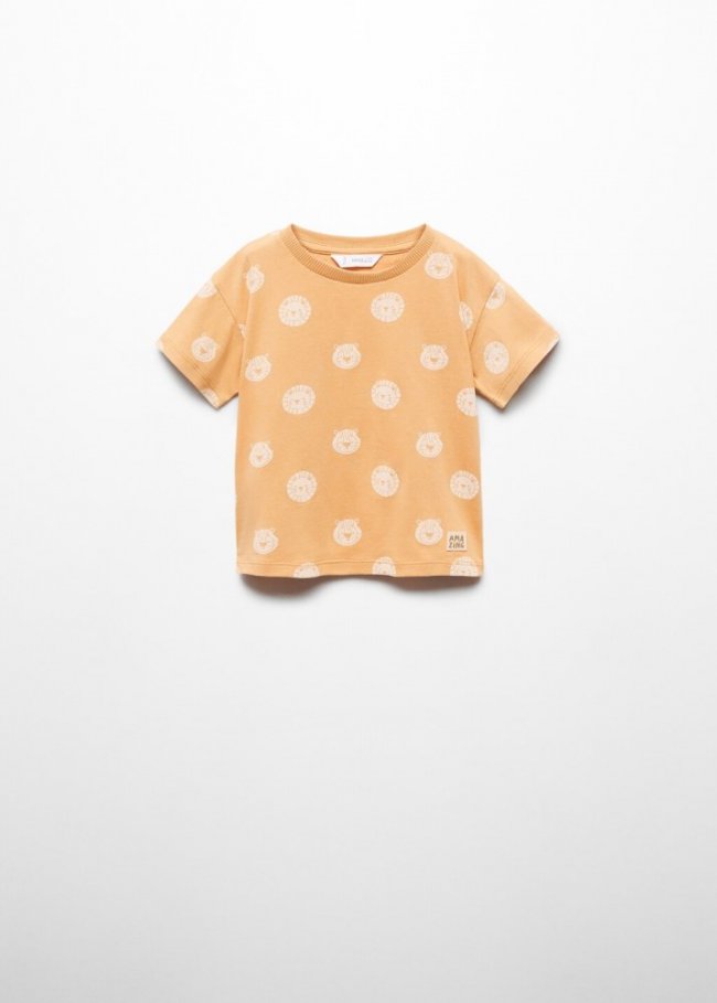 Mango Camiseta estampada león - Ocre