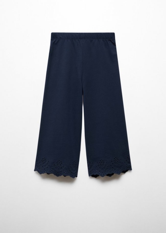 Mango Pantalón algodón bordado - Azul marino oscuro