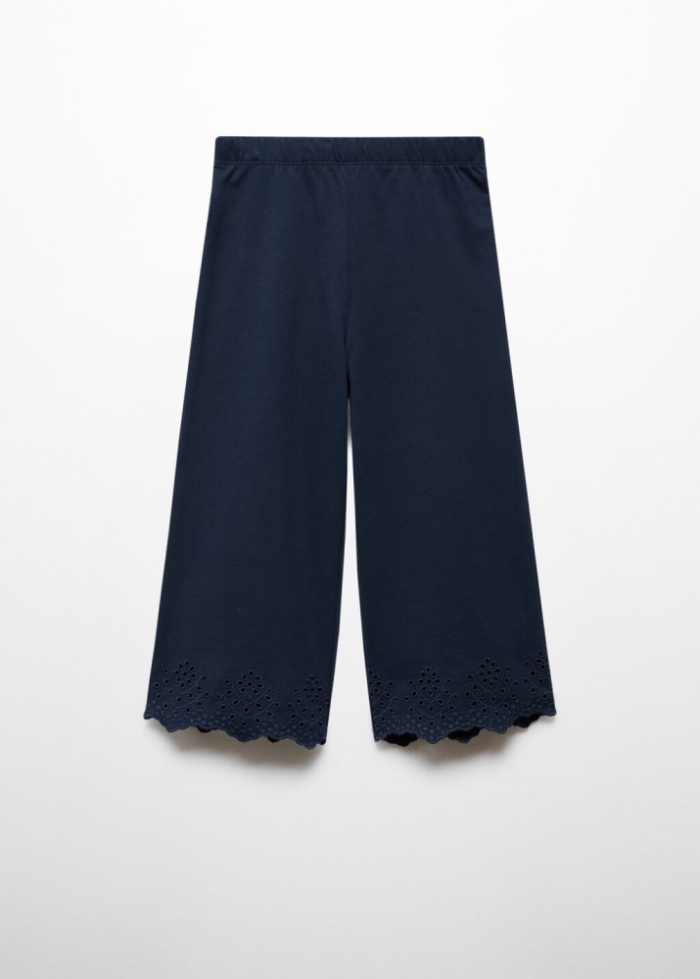 Mango Pantalón algodón bordado - Azul marino oscuro