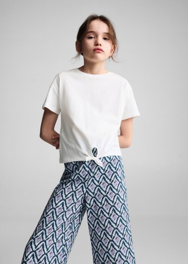 Mango Camiseta algodón lazo - Blanco roto
