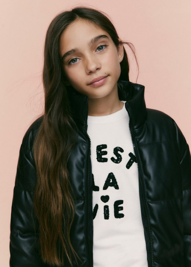 Mango Anorak acolchado efecto piel - Negro