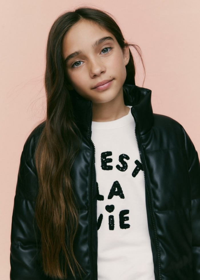 Mango Anorak acolchado efecto piel - Negro