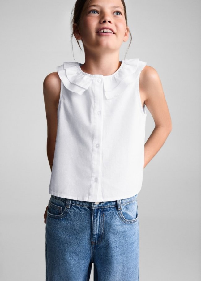 Mango Blusa lino botones - Blanco