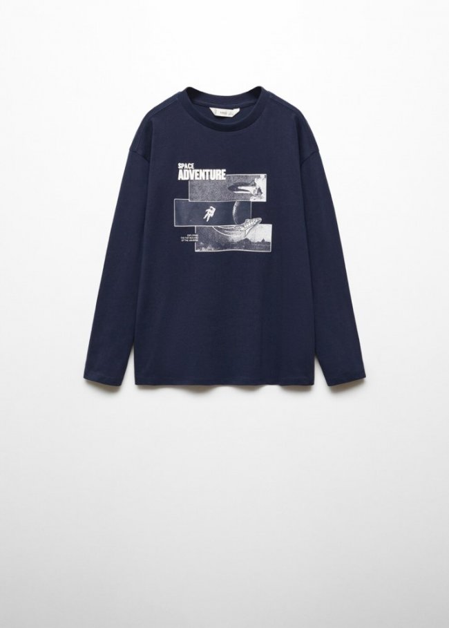Mango Camiseta manga larga estampada - Azul marino oscuro