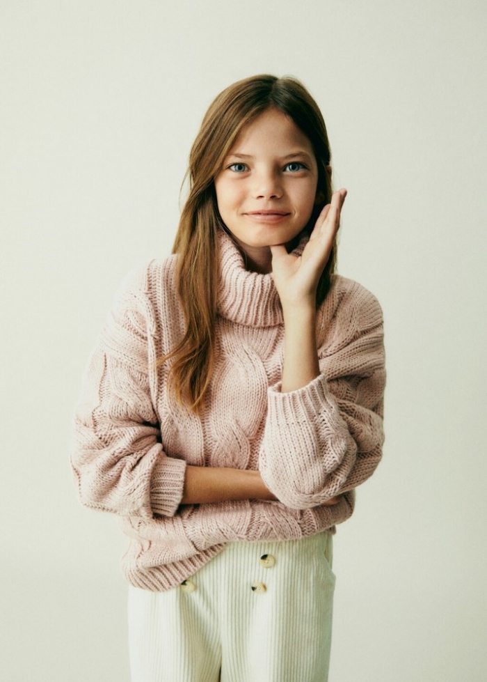 Mango Jersey punto cuello alto - Rosa pastel