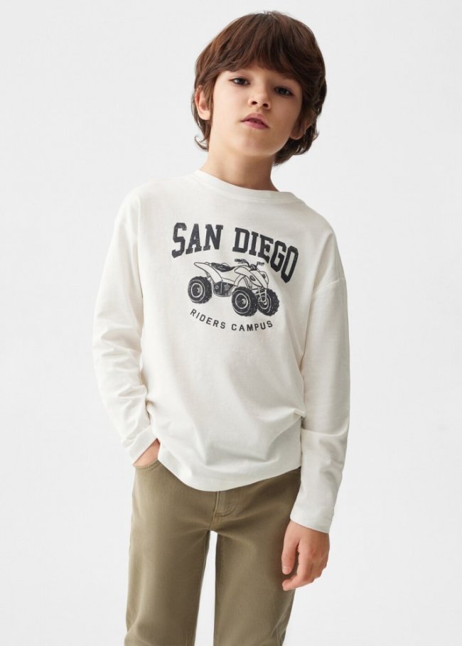 Mango Camiseta manga larga estampada - Blanco roto