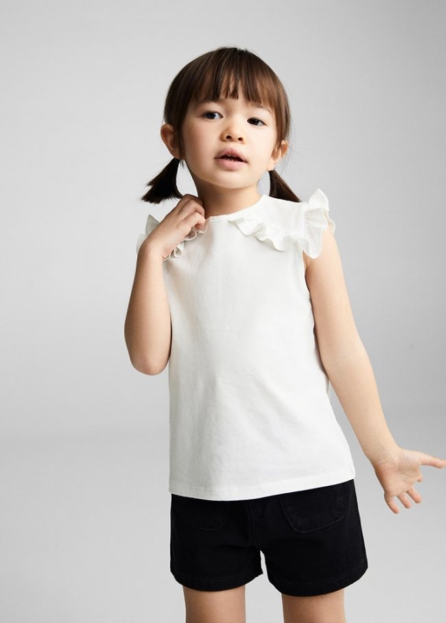 Mango Camiseta algodón volantes - Blanco roto