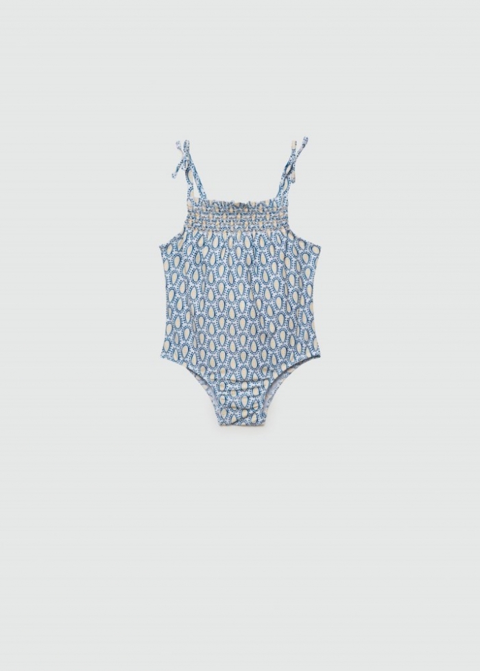 Mango Bañador estampado fruncido - Azul