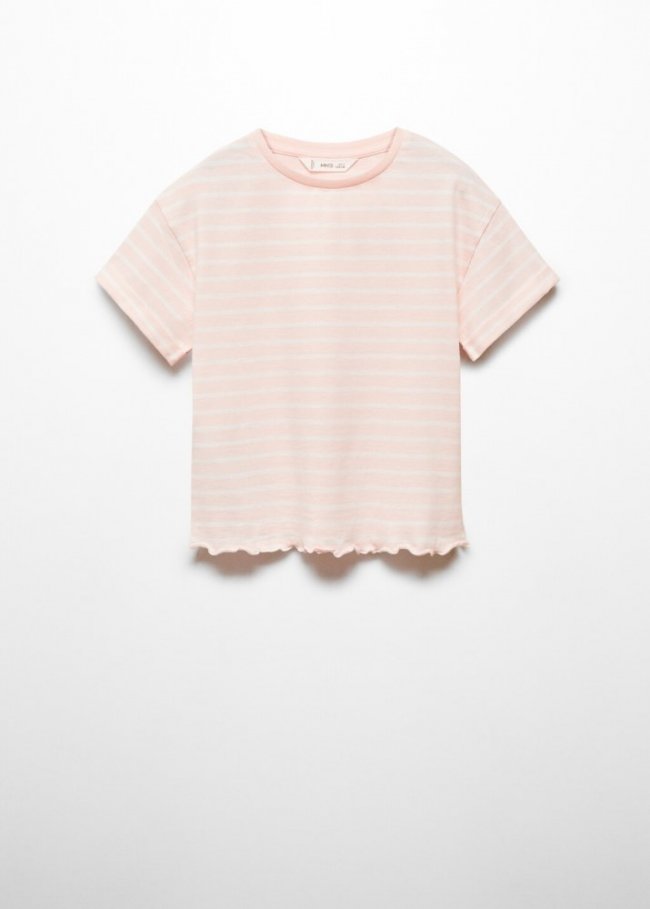 Mango Camiseta algodón rayas - Rosa
