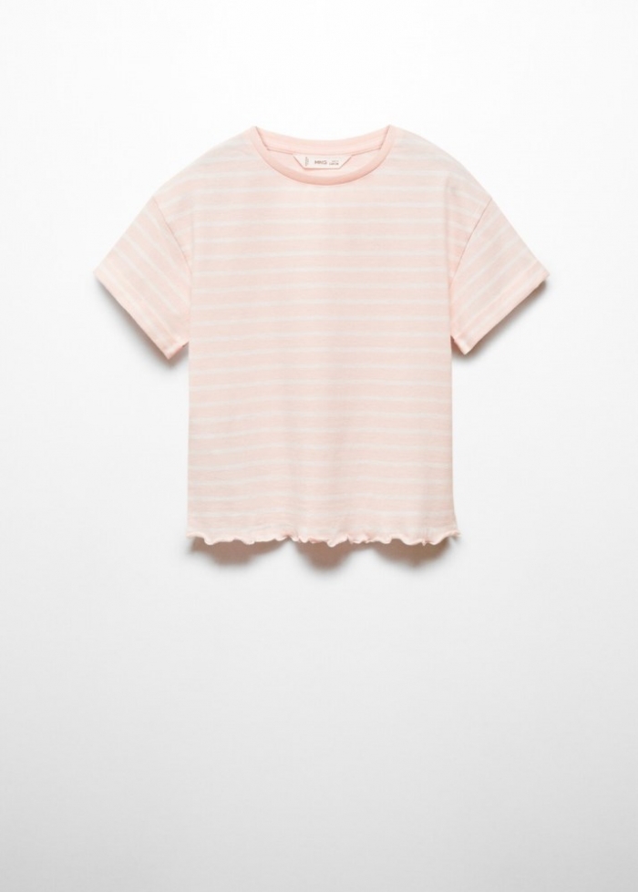 Mango Camiseta algodón rayas - Rosa